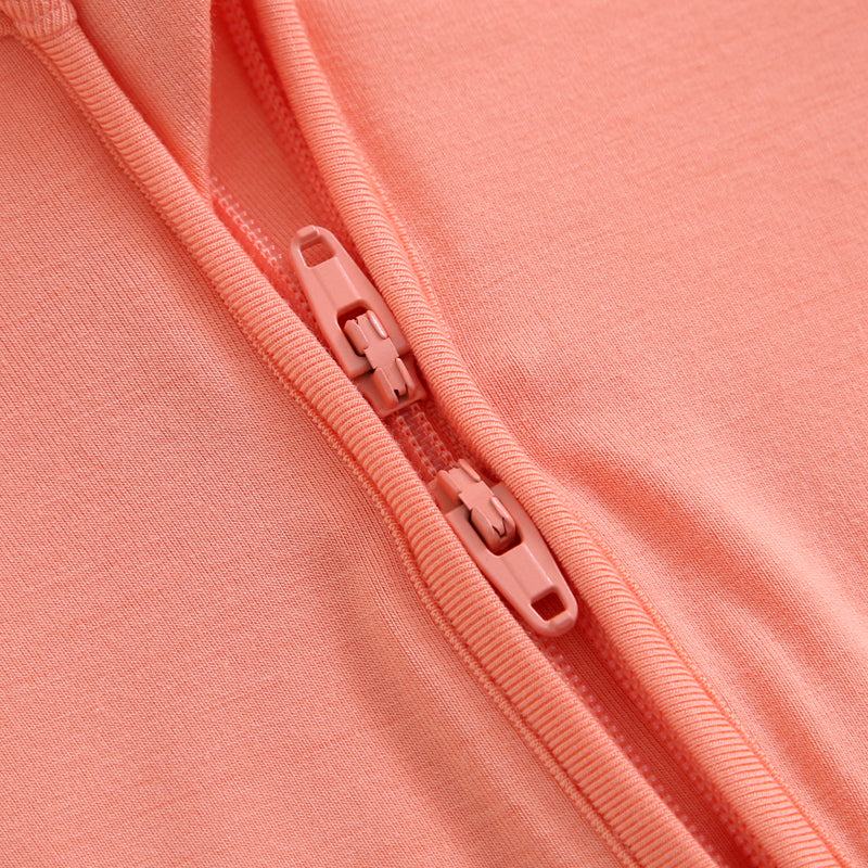 Joyful Coral Zippered Baby Romper Double Zipper