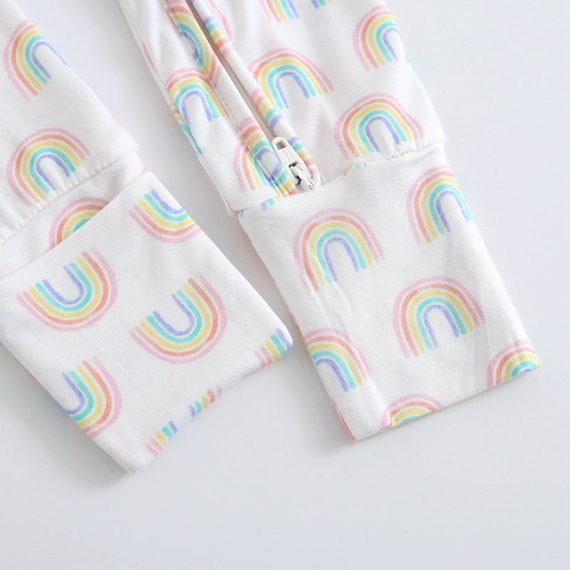 Forever Rainbow Zippered Baby Romper Foot Cuffs