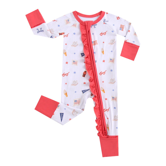All American Sweetie Ruffled Zippered Baby Romper