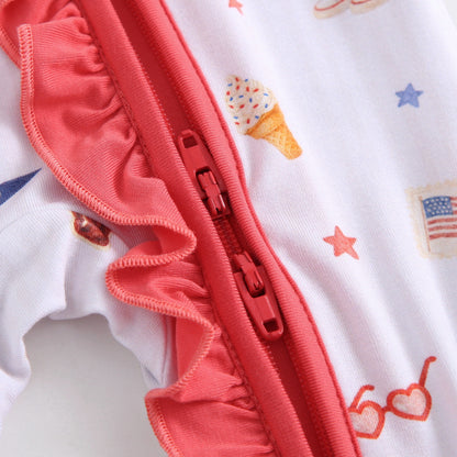 All American Sweetie Ruffled Zippered Baby Romper