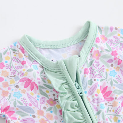 Tiny Blooms Ruffled Zippered Baby Romper