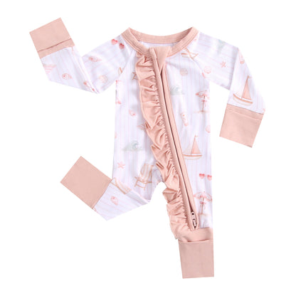 Beach Baby Ruffled Zippered Baby Romper