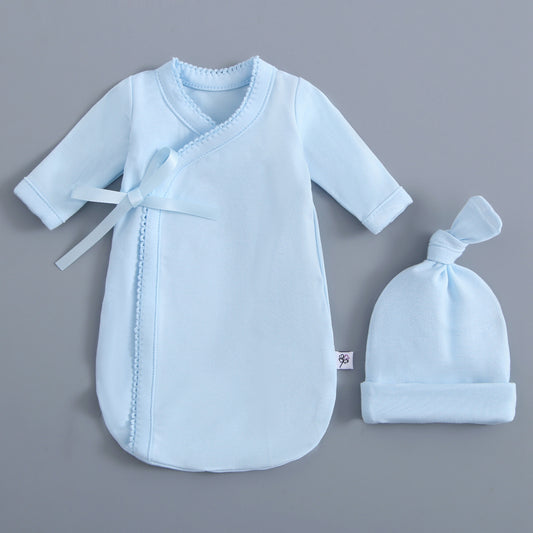 Light Blue Bereavement Gown & Hat Set
