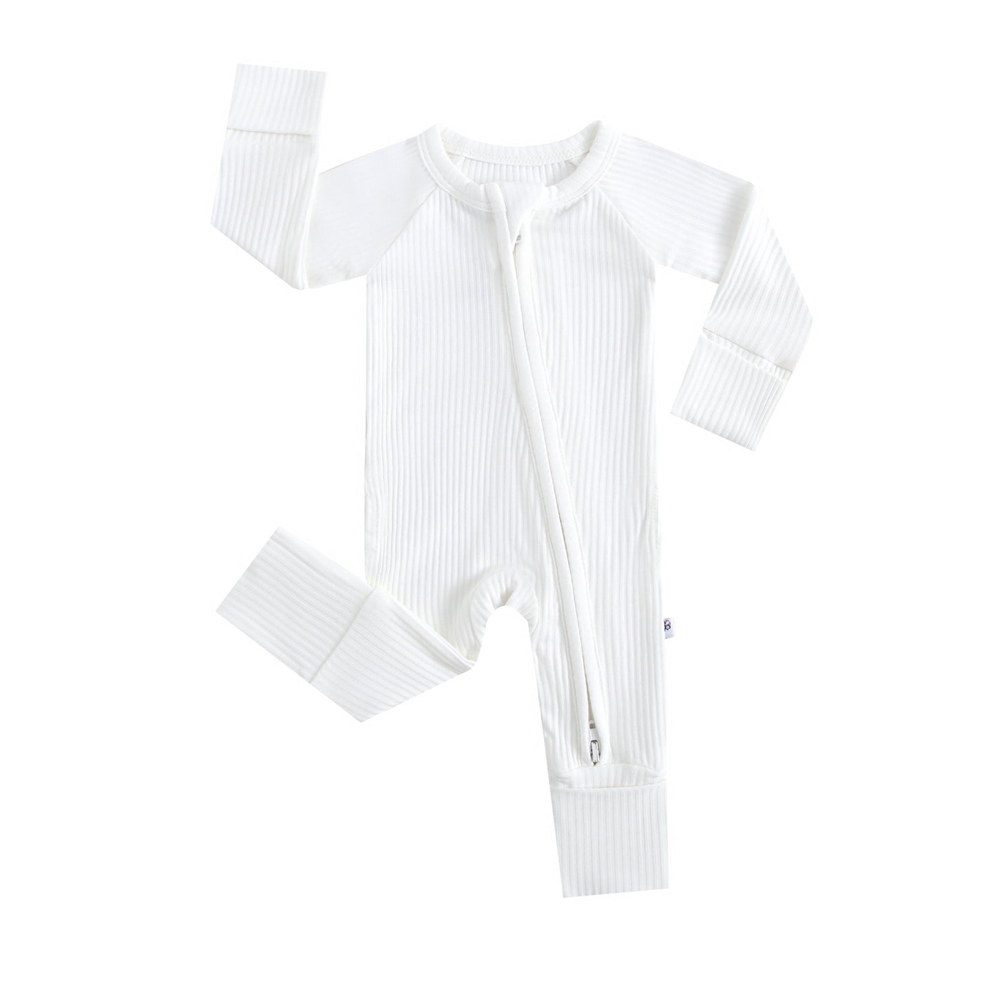 Snow Ribbed Zippered Baby Romper