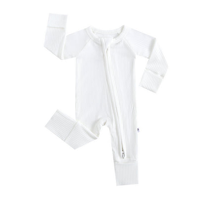Snow Ribbed Zippered Baby Romper