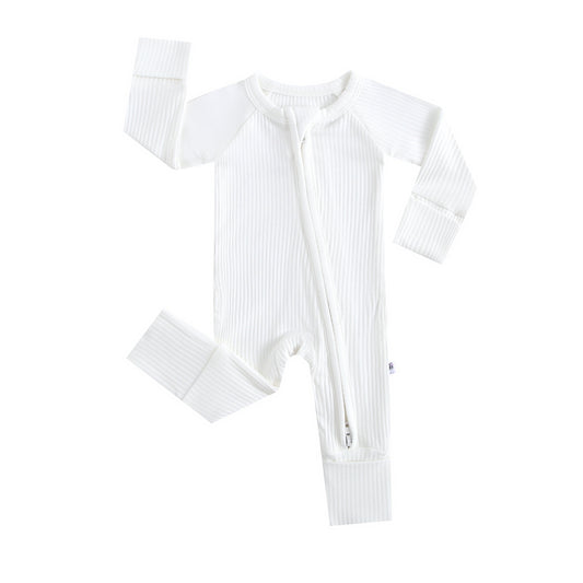 Snow Ribbed Zippered Baby Romper