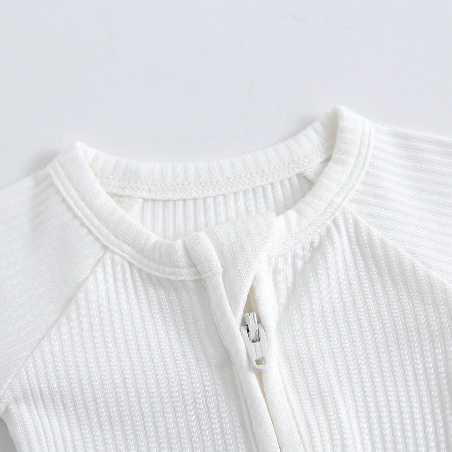 Snow Ribbed Zippered Baby Romper