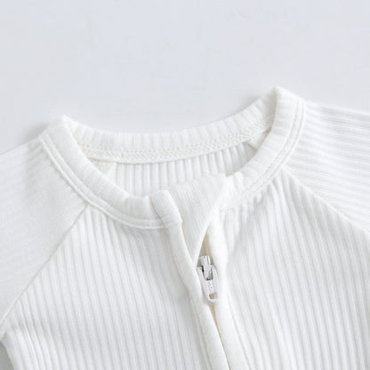 Snow Ribbed Zippered Baby Romper