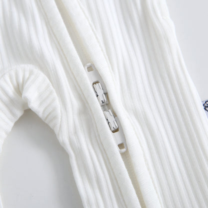 Snow Ribbed Zippered Baby Romper