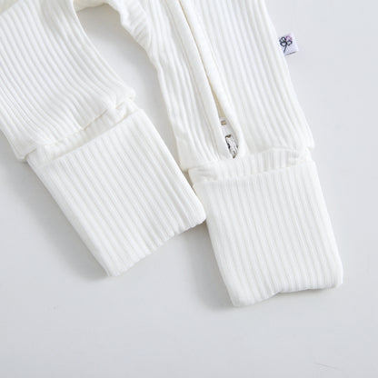 Snow Ribbed Zippered Baby Romper