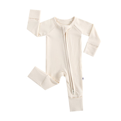 Oatmeal Ribbed Zippered Baby Romper