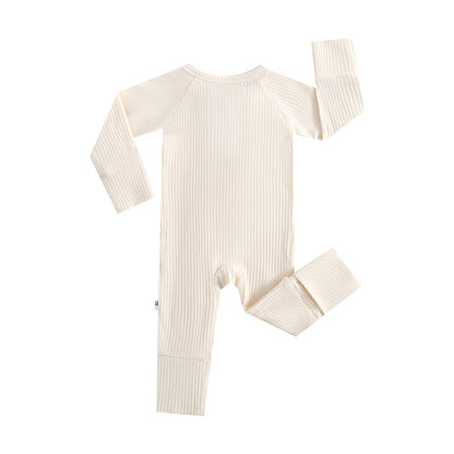 Oatmeal Ribbed Zippered Baby Romper