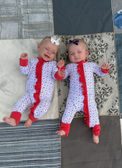 Liberty & Lace Ruffled Zippered Baby Romper