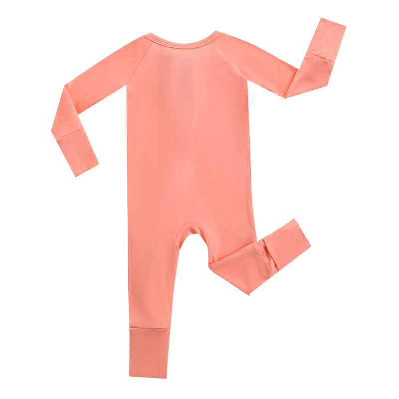 Joyful Coral Zippered Baby Romper Back