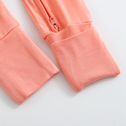 Joyful Coral Zippered Baby Romper Foot Cuffs