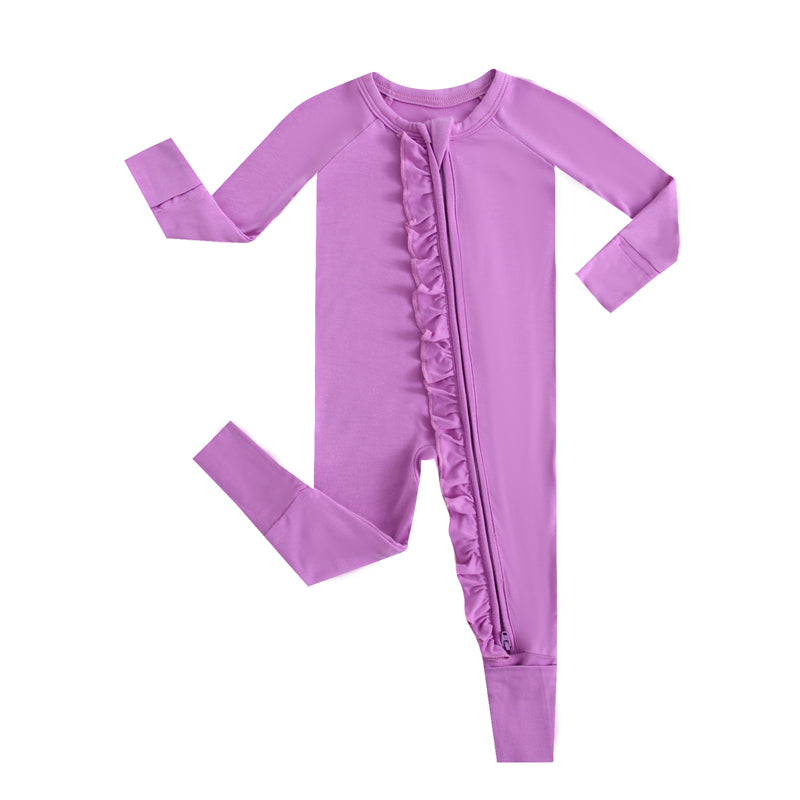 Luxie Lavender Ruffled Zipper Baby Romper