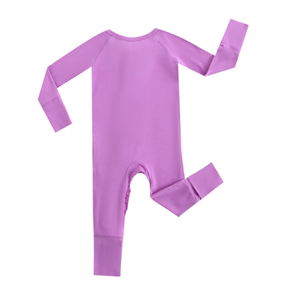 Luxie Lavender Ruffled Zipper Baby Romper Back