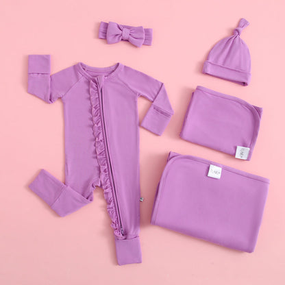 Luxie Lavender Ruffled Zipper Baby Romper Set