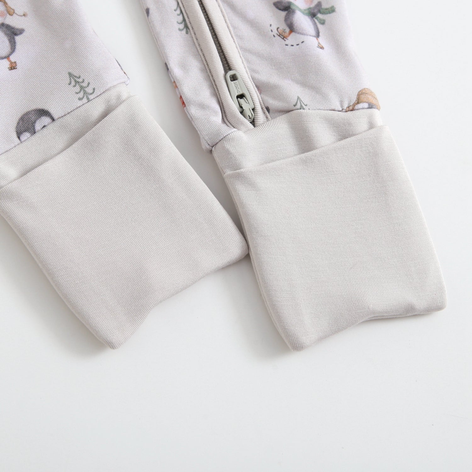 Penguins On Ice Zippered Baby Romper Foot Cuffs