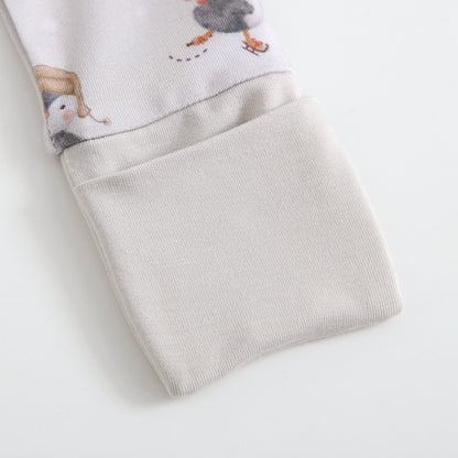 Penguins On Ice Zippered Baby Romper Mitt Cuffs