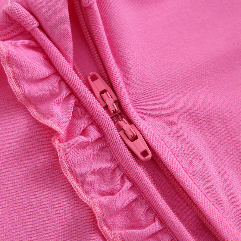 Perfectly Pink Ruffled Zipper Baby Romper Double Zipper