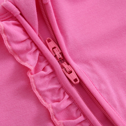 Perfectly Pink Ruffled Zipper Baby Romper Double Zipper