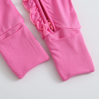 Perfectly Pink Ruffled Zipper Baby Romper Foot Cuffs