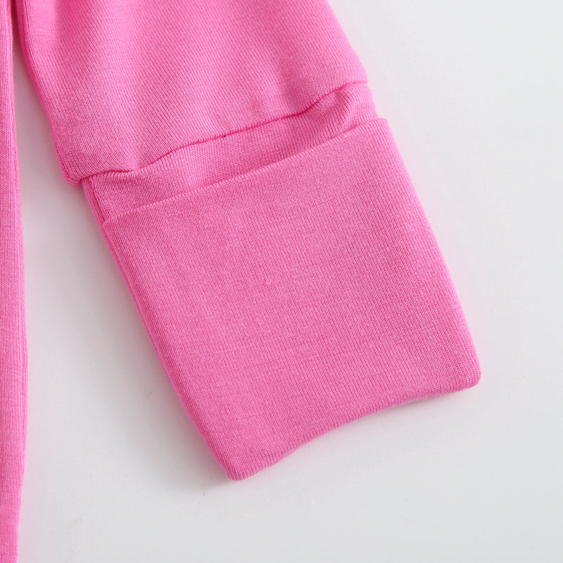 Perfectly Pink Ruffled Zipper Baby Romper Mitt Cuffs
