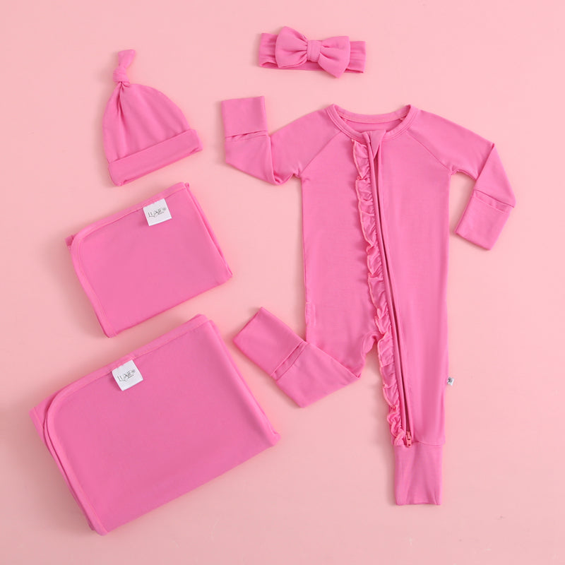 Perfectly Pink Ruffled Zipper Baby Romper Set