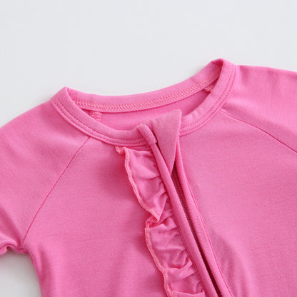 Perfectly Pink Ruffled Zipper Baby Romper  Top