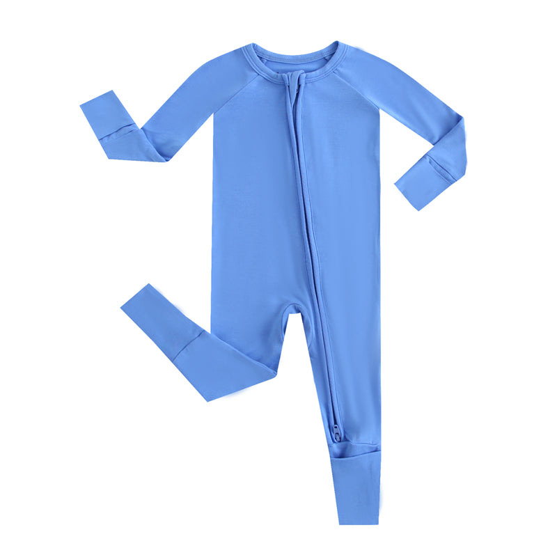 Pure Blue Zippered Baby Romper