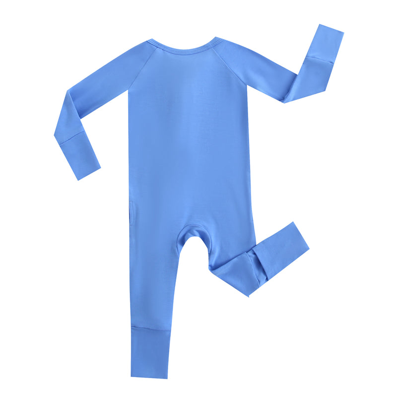 Pure Blue Zippered Baby Romper Back