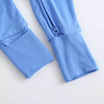 Pure Blue Zippered Baby Romper Foot Cuffs