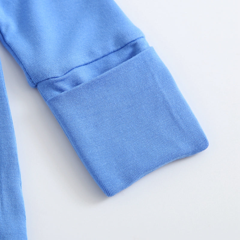 Pure Blue Zippered Baby Romper Mitt Cuffs