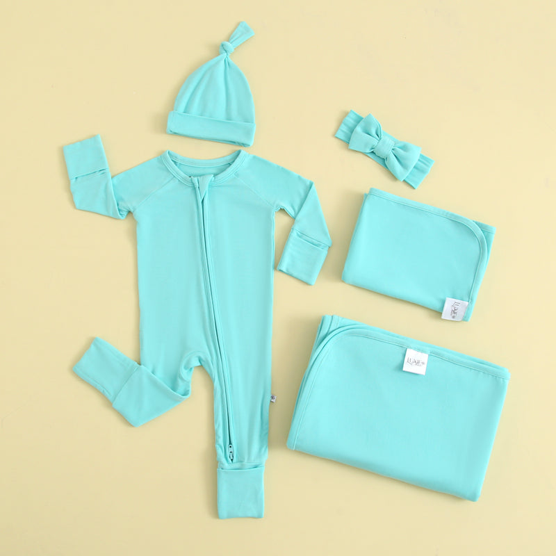 Tranquil Turquoise Zippered Baby Romper Set